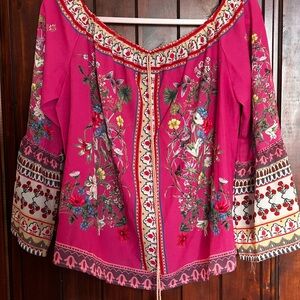 Umgee Magenta Floral Off-Shoulder Tunic